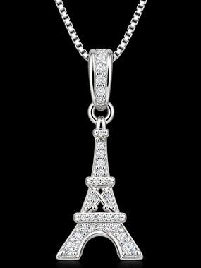 Moissanite Eiffel Tower Pendant Necklace 925 Sterling Silver 18 Inch